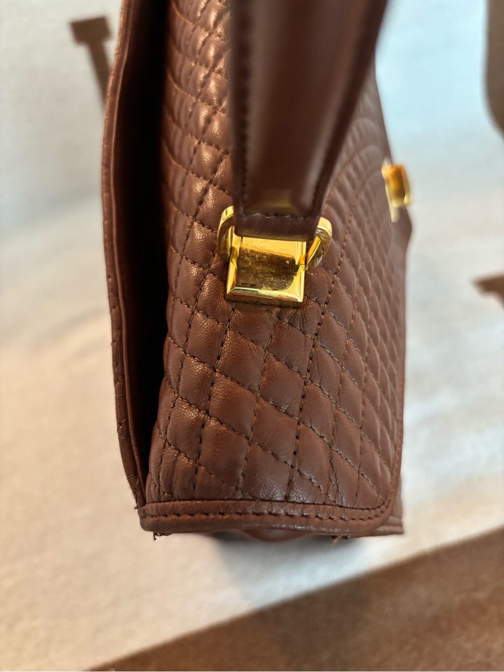 Bally  Quilted  Brown Leather Top-Handle Women’s Bag Turn lock. Clean - Picture 8 of 12